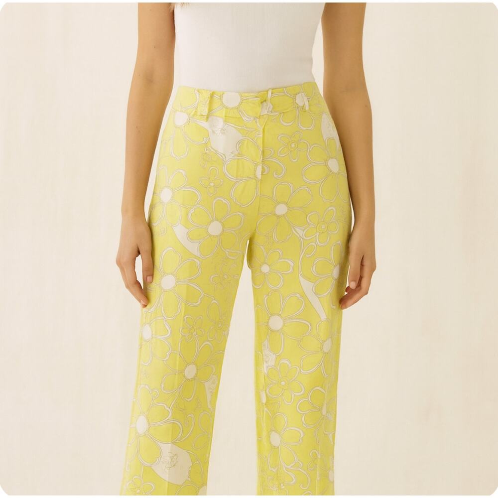 Michael Kors Yellow Floral Capris Pants Boho Bohemian Preppy Minimalist Sz 8